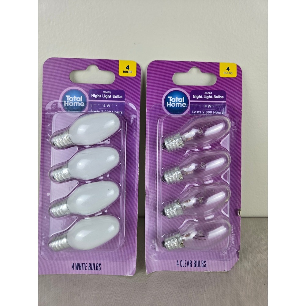 Total Home 4W Clear and White Night Light‎ Bulbs 8 Pack